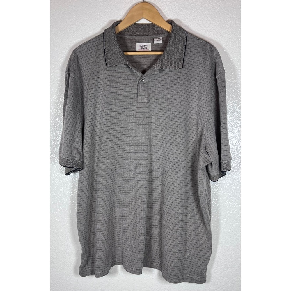 Hudson River Heritage Classics Men's XL Gray‎ Striped Short Sleeve Polo Shirt